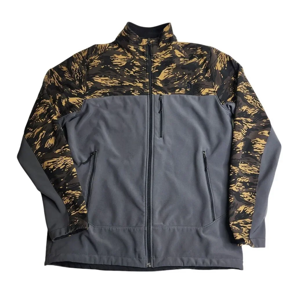The North Face Camo Gray Brown Softshell Windwall Jacket‎ Men's Size XL